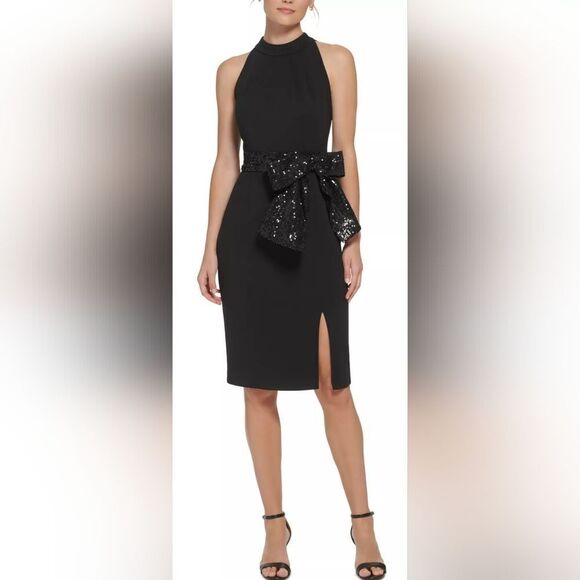 ELIZA J Women's Sequin-Bow Sleeveless Sheath Dress NWT size 2 black - Picture 1 of 6